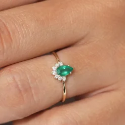 14k Pear Shape Emerald Engagement Ring