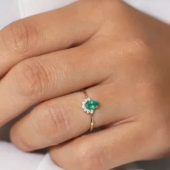 14k Pear Shape Emerald Engagement Ring