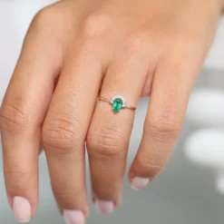 14k Pear Shape Emerald Engagement Ring