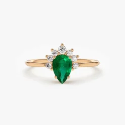 14k Pear Shape Emerald Engagement Ring