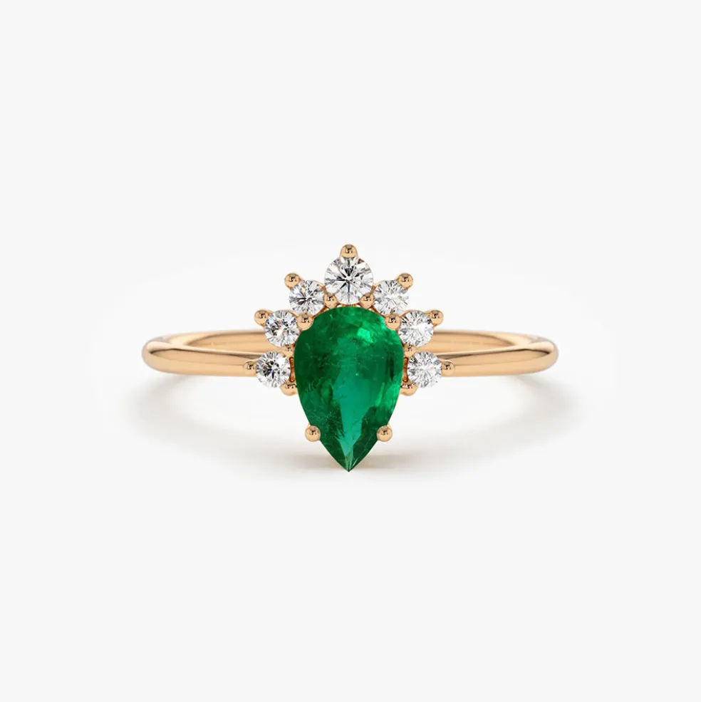 14k Pear Shape Emerald Engagement Ring