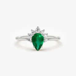14k Pear Shape Emerald Engagement Ring