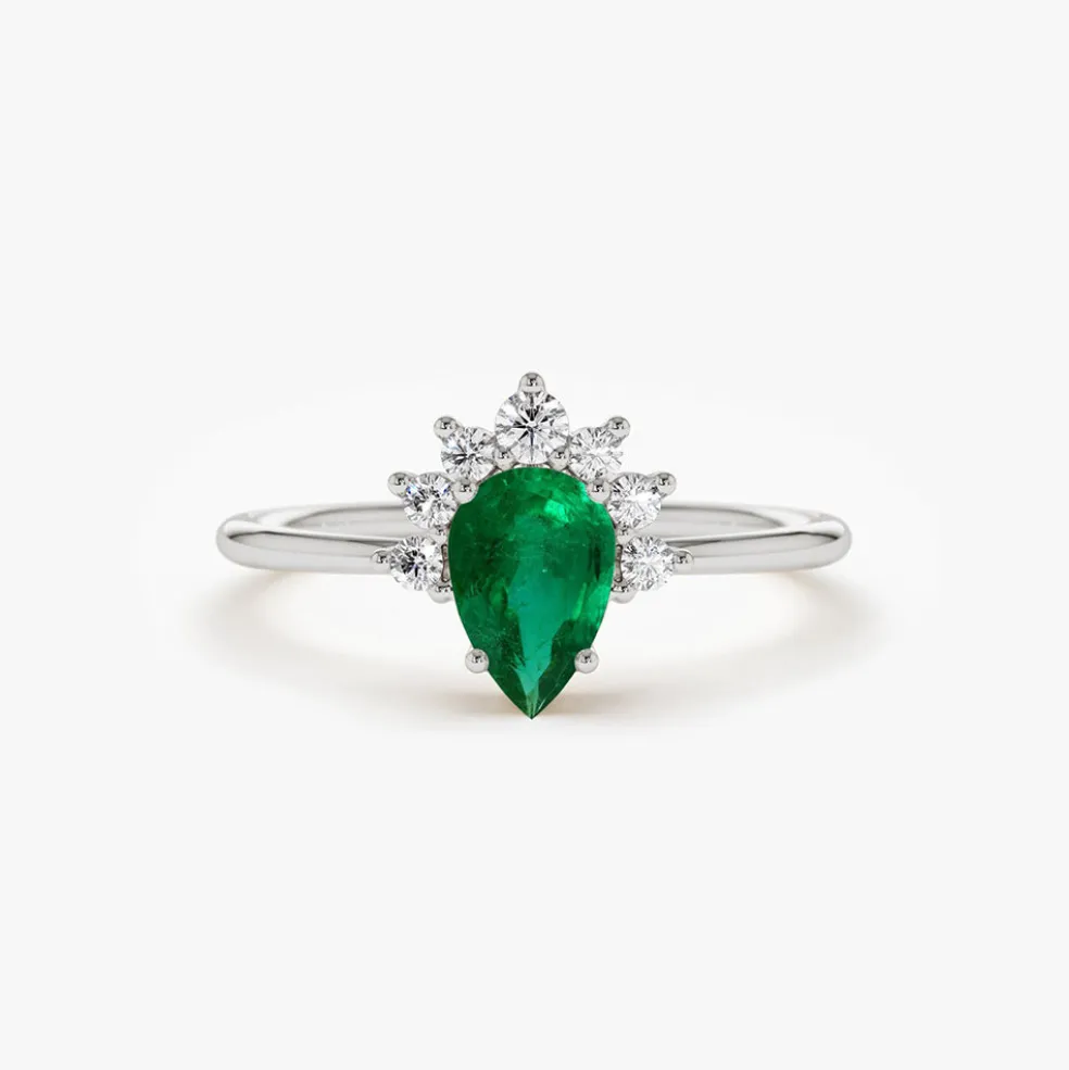 14k Pear Shape Emerald Engagement Ring