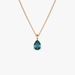 14k Pear Shape London Blue Topaz Solitaire Necklace
