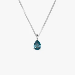 14k Pear Shape London Blue Topaz Solitaire Necklace