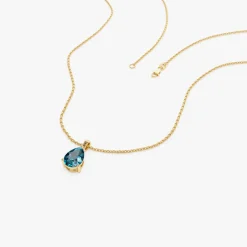 14k Pear Shape London Blue Topaz Solitaire Necklace