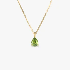 14k Pear Shape Peridot Solitaire Necklace