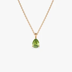 14k Pear Shape Peridot Solitaire Necklace