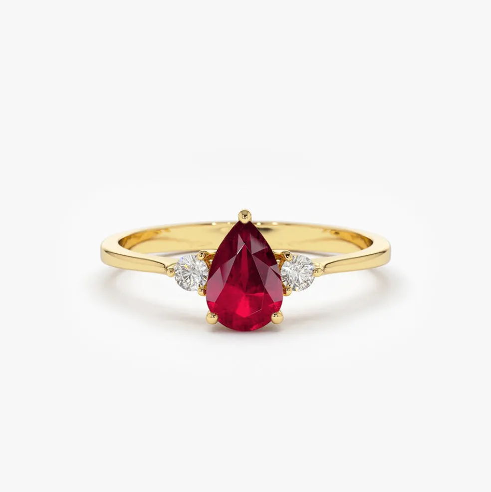 14K Pear Shape Ruby Ring with Diamonds