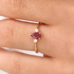 14K Pear Shape Ruby Ring with Diamonds