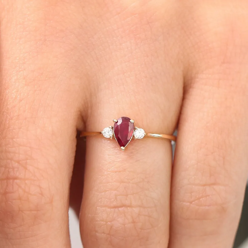 14K Pear Shape Ruby Ring with Diamonds