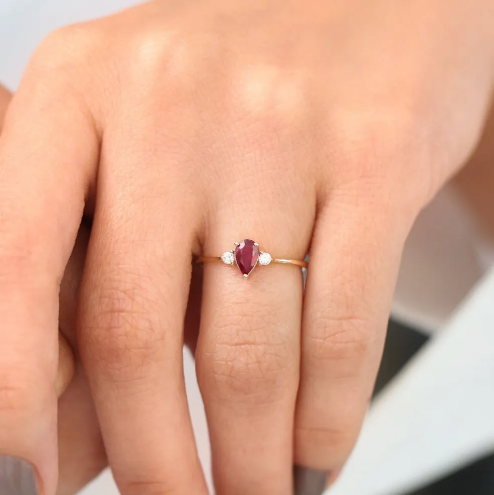 14K Pear Shape Ruby Ring with Diamonds