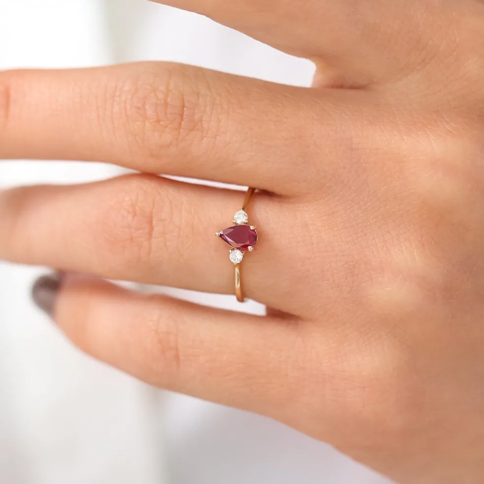 14K Pear Shape Ruby Ring with Diamonds