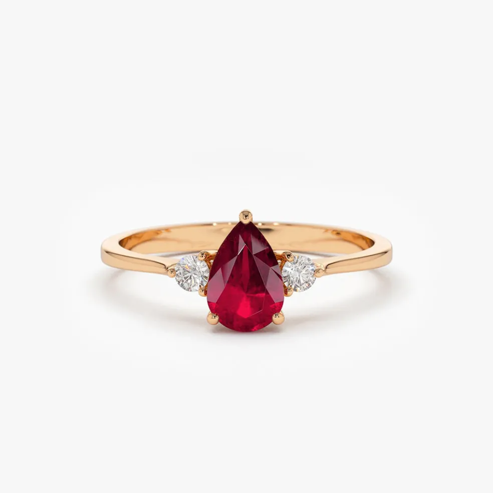 14K Pear Shape Ruby Ring with Diamonds