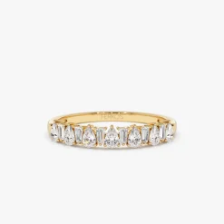 14k Pear Shaped & Tapered Baguette Diamond Anniversary Ring