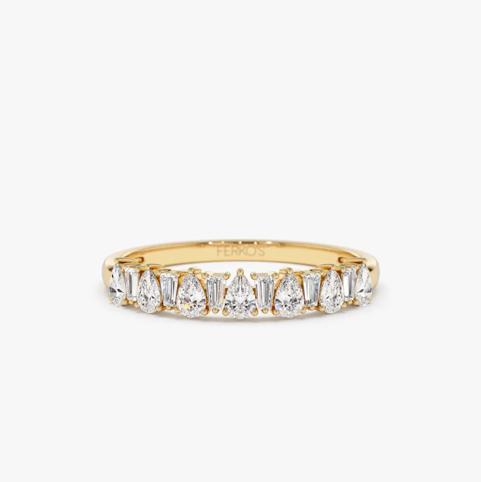14k Pear Shaped & Tapered Baguette Diamond Anniversary Ring