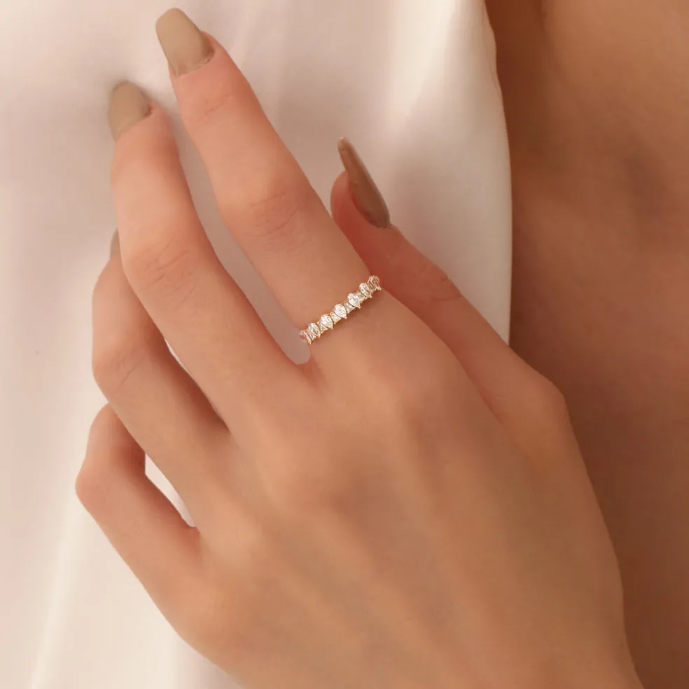 14k Pear Shaped & Tapered Baguette Diamond Anniversary Ring