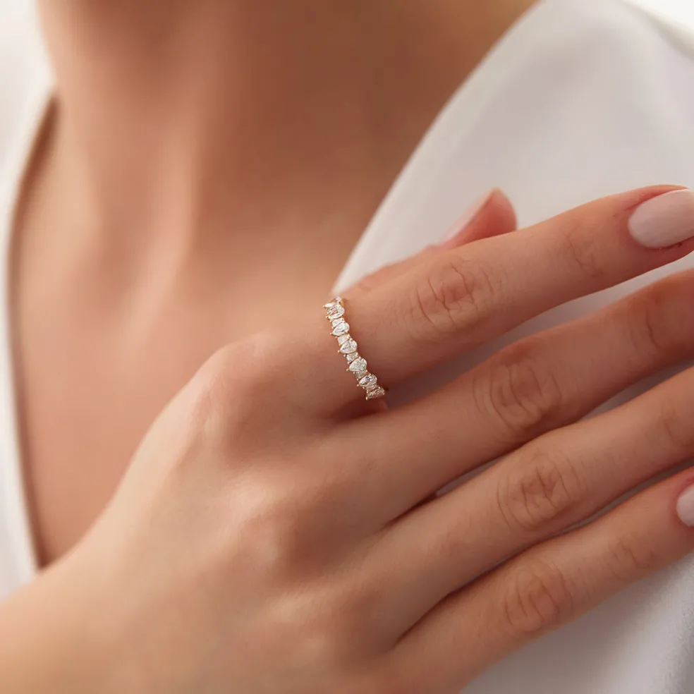 14k Pear Shaped & Tapered Baguette Diamond Anniversary Ring
