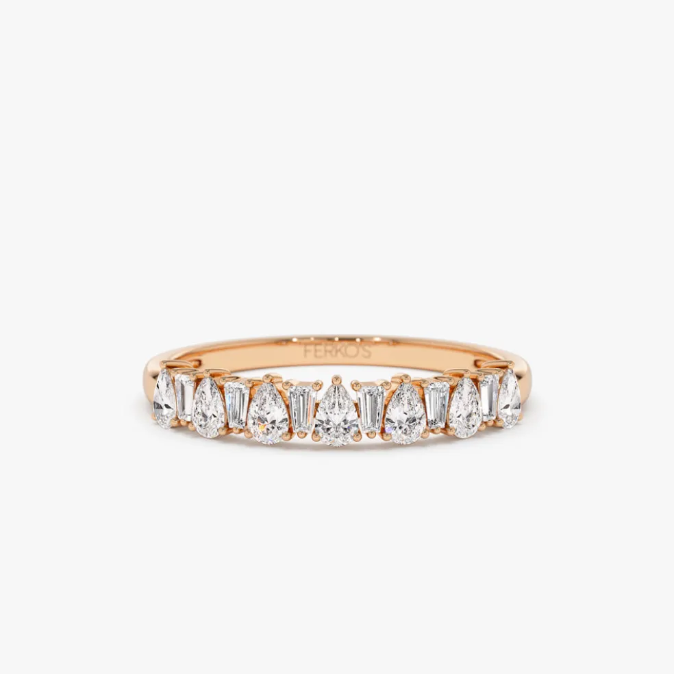 14k Pear Shaped & Tapered Baguette Diamond Anniversary Ring