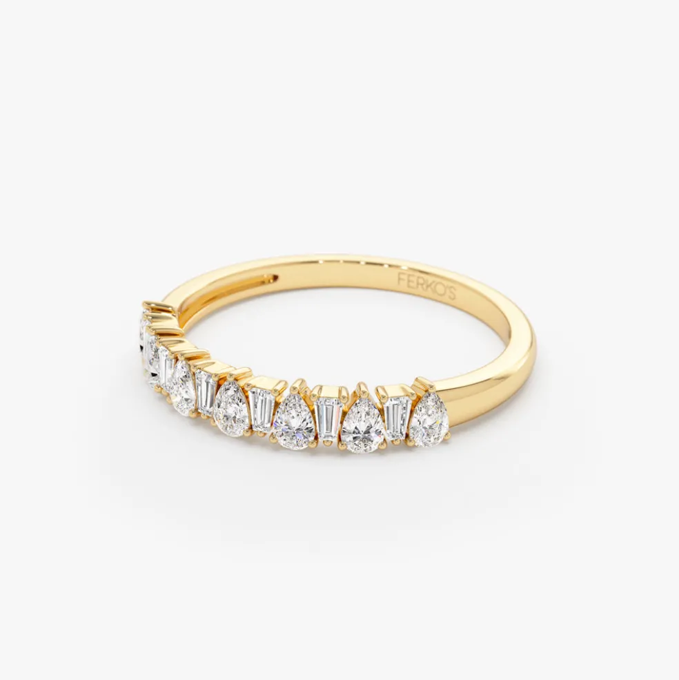 14k Pear Shaped & Tapered Baguette Diamond Anniversary Ring