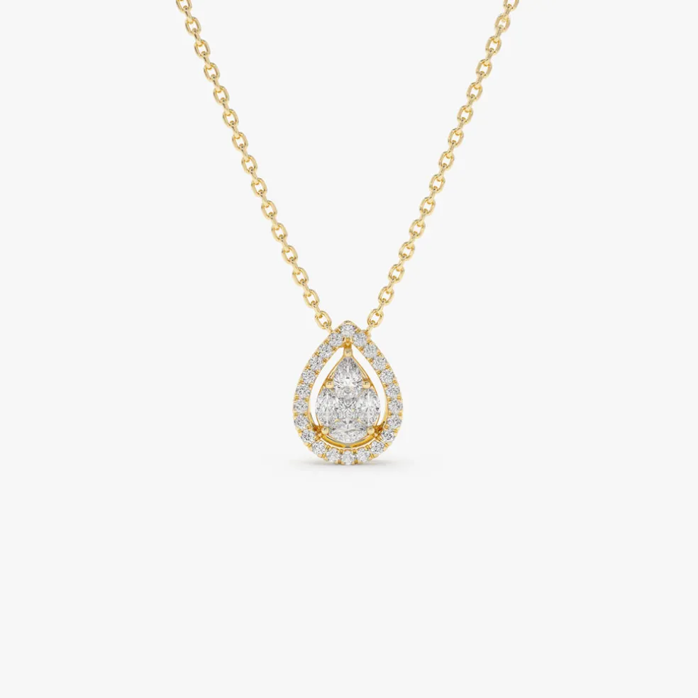 14K Pear Shaped Illusion Setting Halo Diamond Necklace