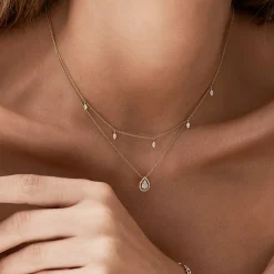 14K Pear Shaped Illusion Setting Halo Diamond Necklace