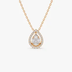 14K Pear Shaped Illusion Setting Halo Diamond Necklace