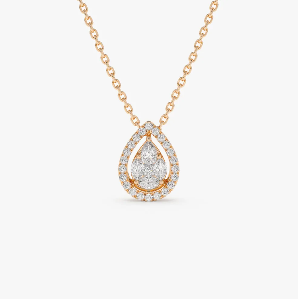 14K Pear Shaped Illusion Setting Halo Diamond Necklace