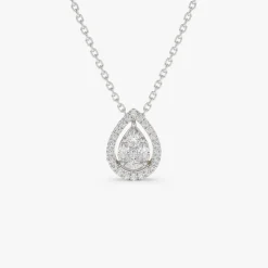 14K Pear Shaped Illusion Setting Halo Diamond Necklace