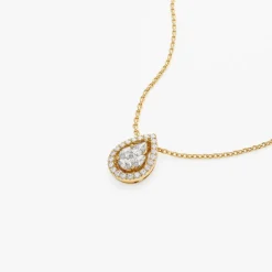 14K Pear Shaped Illusion Setting Halo Diamond Necklace
