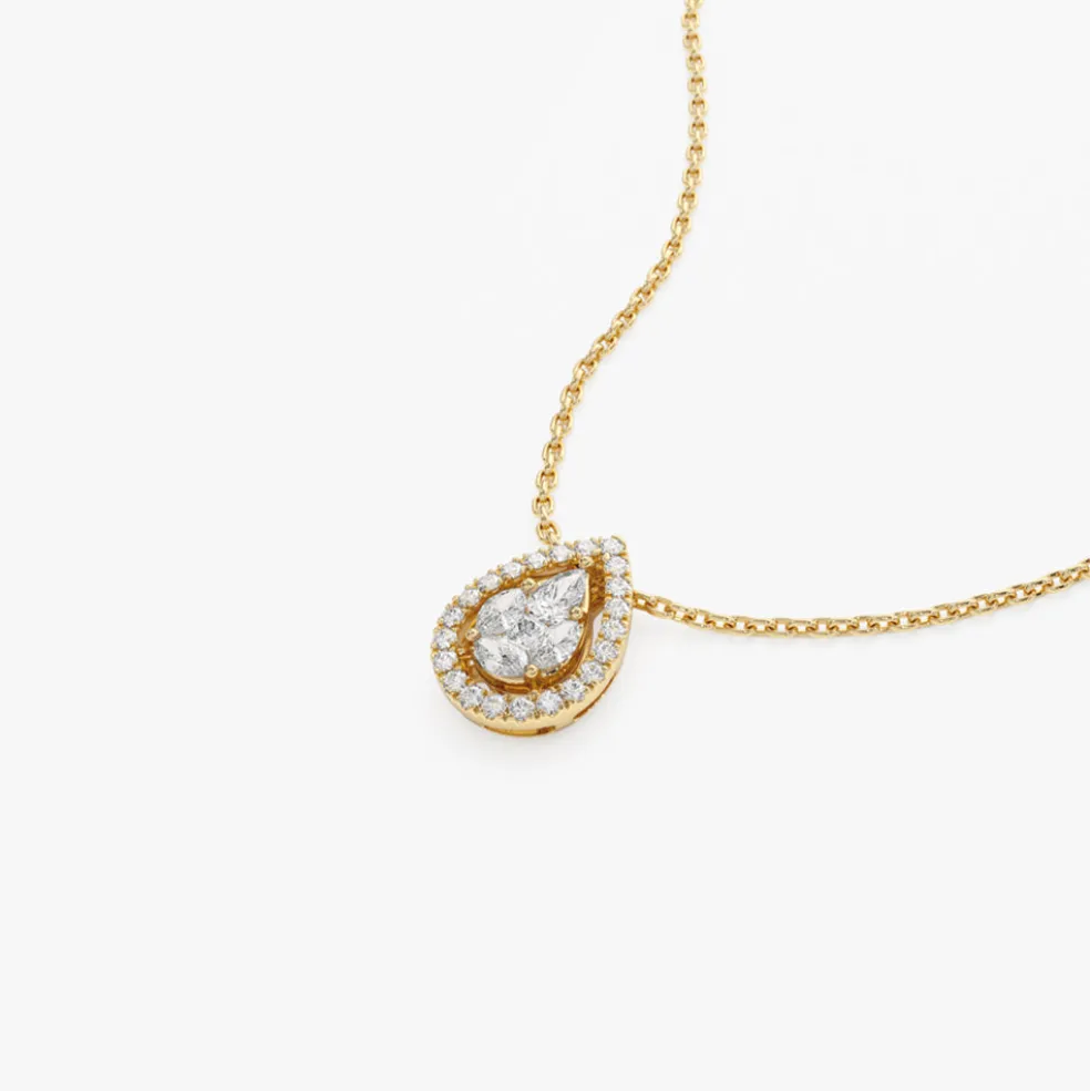 14K Pear Shaped Illusion Setting Halo Diamond Necklace