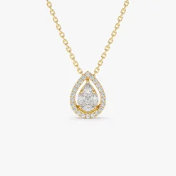 14K Pear Shaped Illusion Setting Halo Diamond Necklace