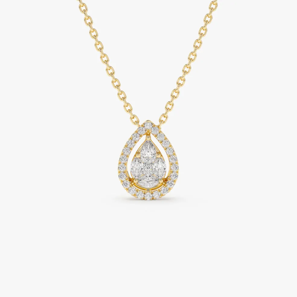 14K Pear Shaped Illusion Setting Halo Diamond Necklace