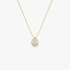 14K Pear Shaped Illusion Setting Halo Diamond Necklace