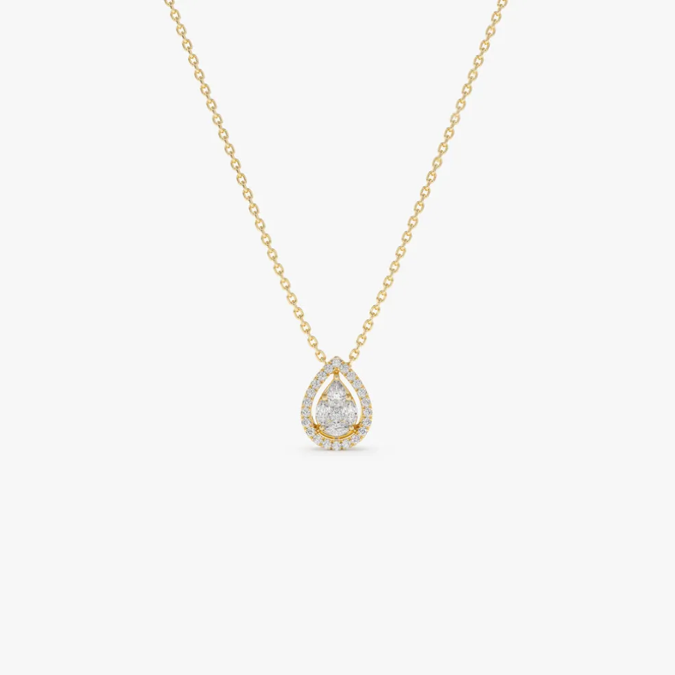 14K Pear Shaped Illusion Setting Halo Diamond Necklace