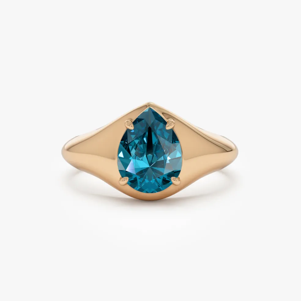 14K Pear Shaped London Blue Topaz Statement Ring