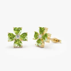 14k Peridot Four Leaf Clover Studs