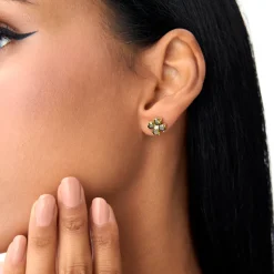 14k Peridot Four Leaf Clover Studs