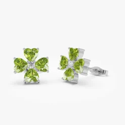 14k Peridot Four Leaf Clover Studs
