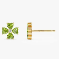 14k Peridot Four Leaf Clover Studs