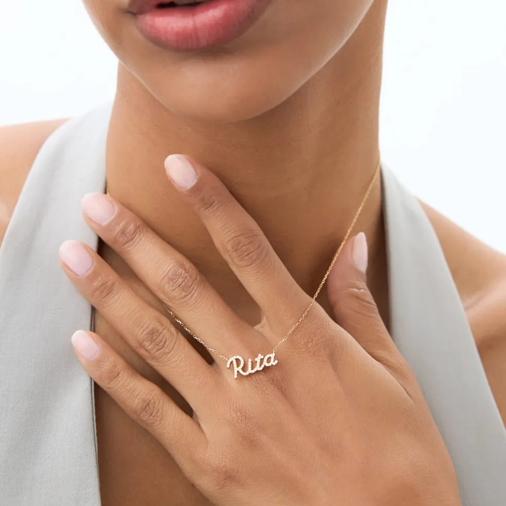 14k Personalized Diamond Name Necklace