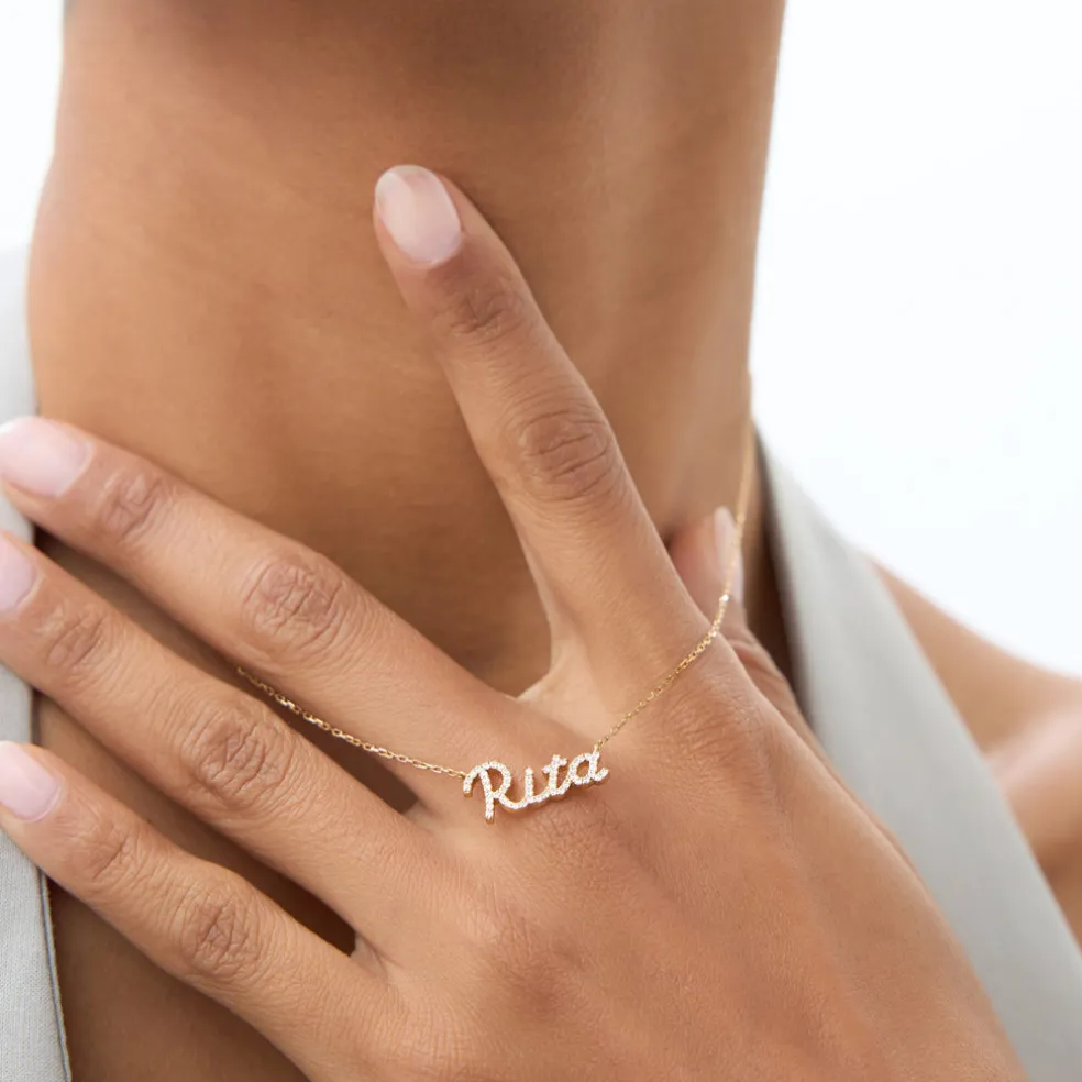 14k Personalized Diamond Name Necklace