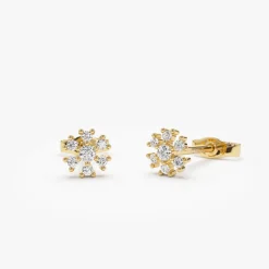 14K Petite Flower Design Diamond Stud Earrings