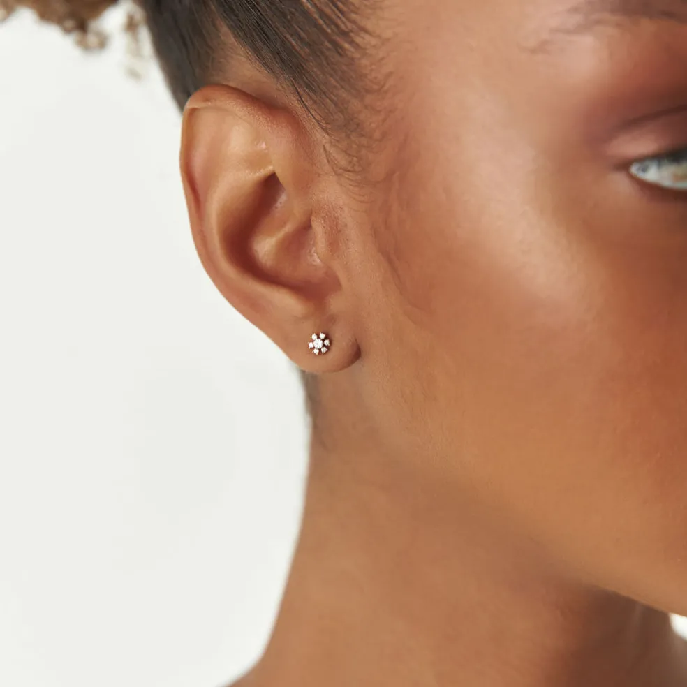 14K Petite Flower Design Diamond Stud Earrings