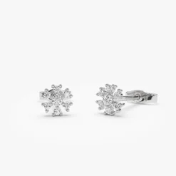 14K Petite Flower Design Diamond Stud Earrings