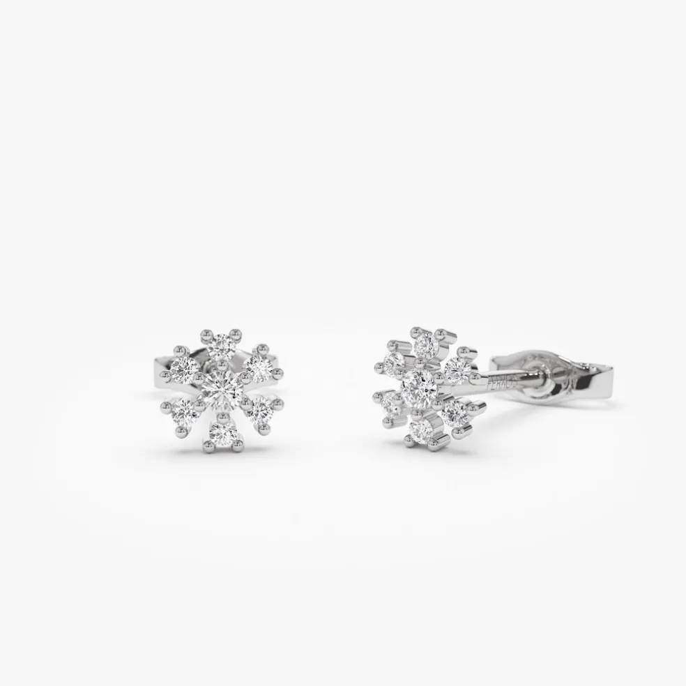 14K Petite Flower Design Diamond Stud Earrings