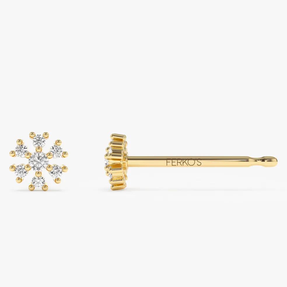 14K Petite Flower Design Diamond Stud Earrings