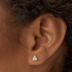 14k Petite Trillion Diamond Studs with Halo Setting