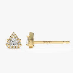 14k Petite Trillion Diamond Studs with Halo Setting