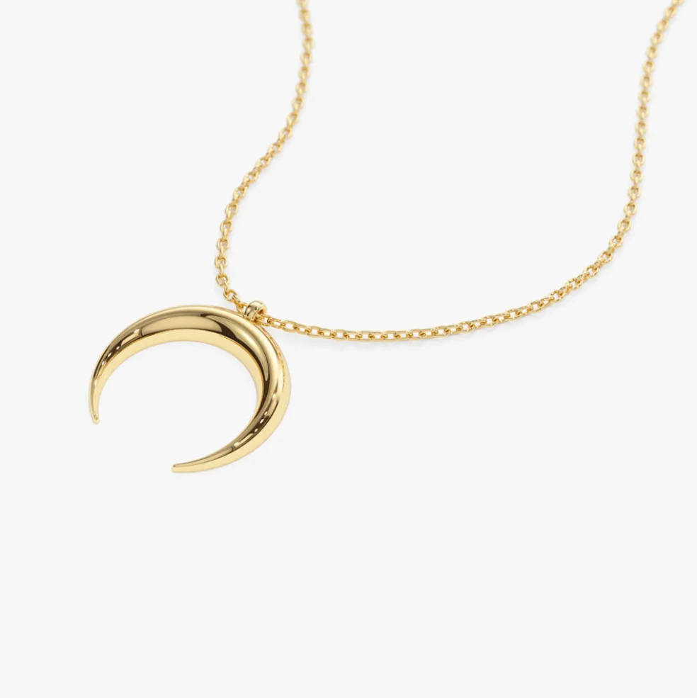 14K Plain Gold Crescent Moon Necklace